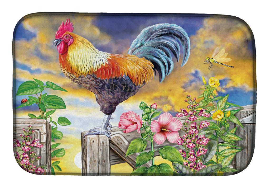 Rooster Barnyard Morning Dish Drying Mat Absorbent Dish Drying Mat Pad for Kitchen Counter Dish Drainer Mat for Countertop, 14 x 21", Multicolor