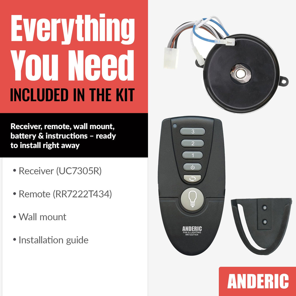 Anderic MR77A-RR7222T434-KIT Replacement Ceiling Fan Remote Control Kit for Home Decorators Collection Altura 68 Inch