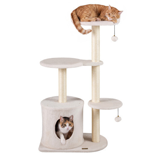 43" Cat Tree for Indoor Cats with Comfy Plush Perches and Sisal Scratching Posts-Gray