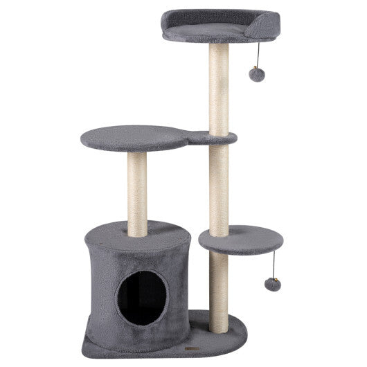 43" Cat Tree for Indoor Cats with Comfy Plush Perches and Sisal Scratching Posts-Gray