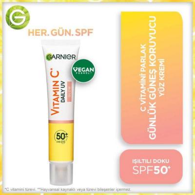 Garnier Daily Sunscreen Face Cream with Vitamin C & SPF50+ - Brightening, Vegan Formula for Sensitive Skin