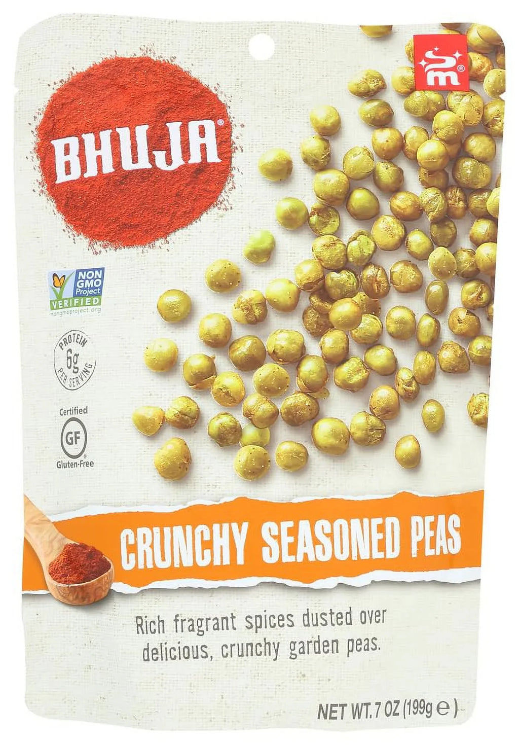 Bhuja Snacks Crunchy Seasoned Peas, 7 oz, Pack of 6