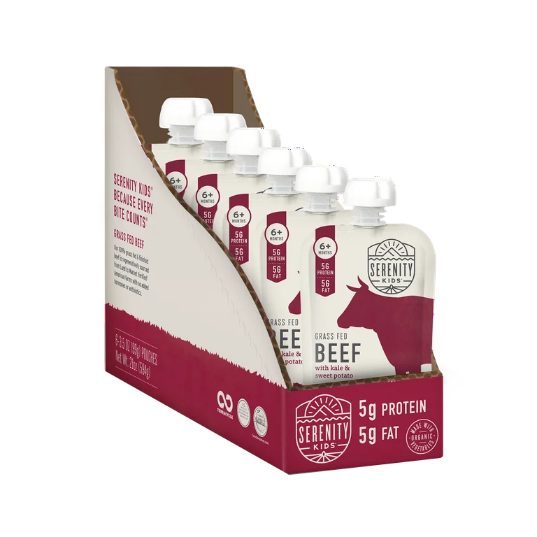 Serenity Kids Organic Beef & Kale Puree Pouches, 3.5 oz., Pack of 6