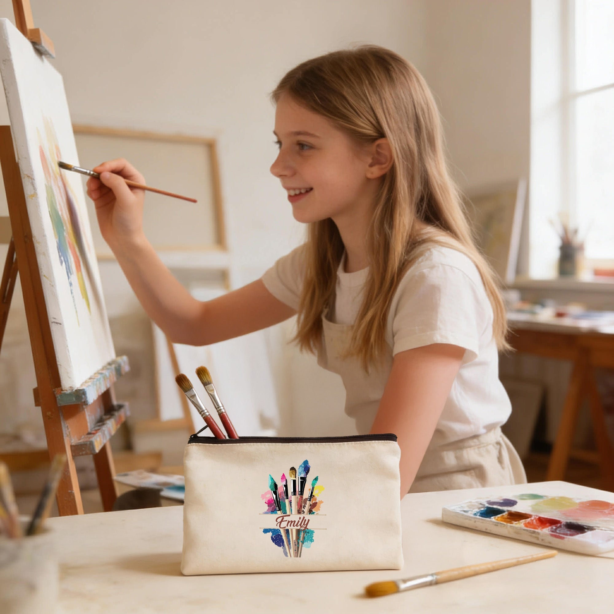 Personalized Paint Brush Pouch Holder for Kids Artists