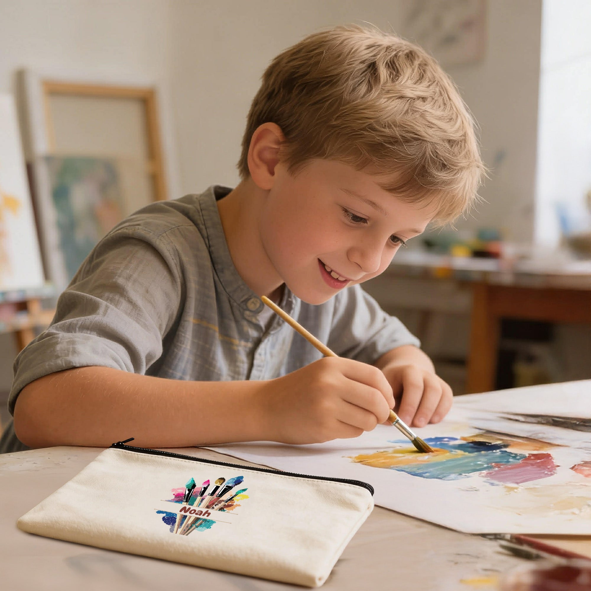 Personalized Paint Brush Pouch Holder for Kids Artists