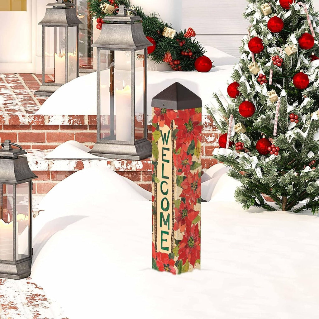 Painted Poinsettias Art Pole 20 Inches