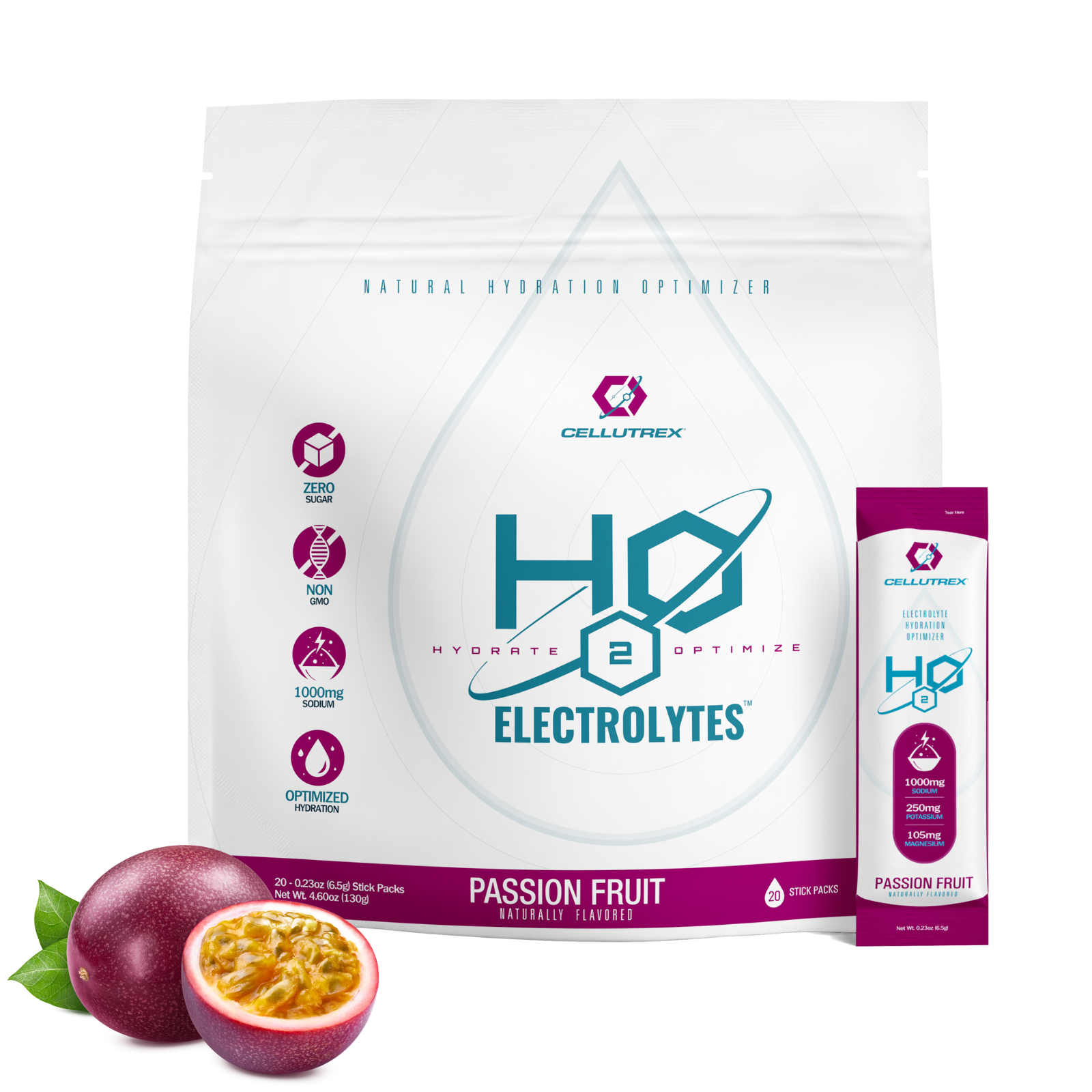 H2O ELECTROLYTES™ - Passion Fruit | Zero Sugar Electrolyte Powder