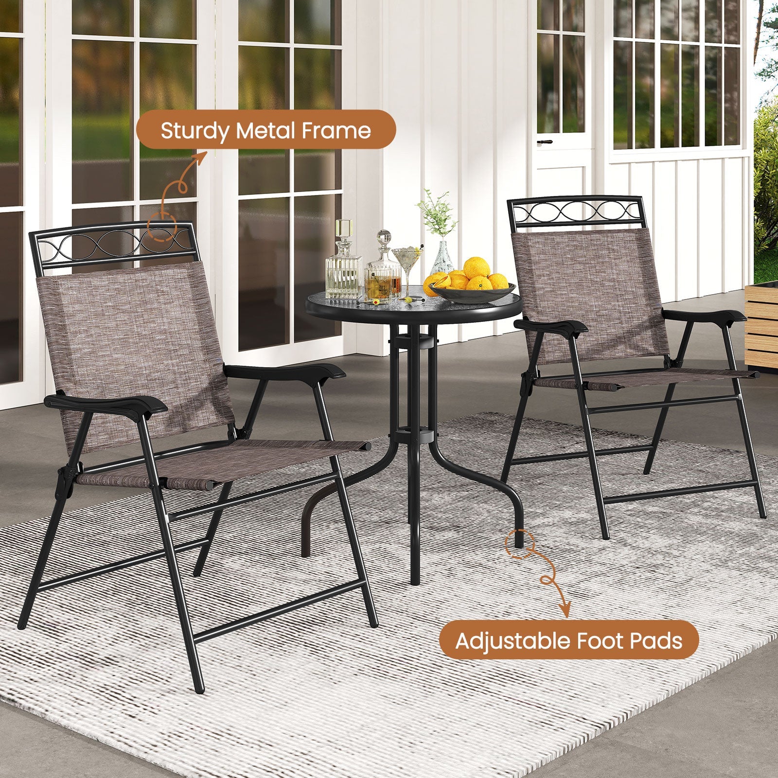 3 Pieces Outdoor Bistro Dining Furniture Set with 1.57 Inch Umbrella Hole