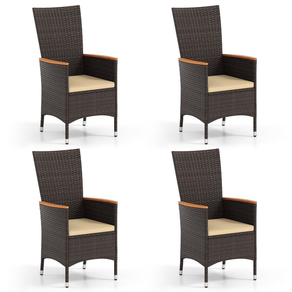 Patio Rattan Chairs Set of 4 Outdoor Wicker Dining Chairs with High Backrest-Beige