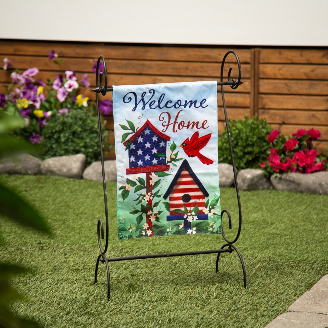 Patriotic Birdhouse Welcome Garden Flag 2 Sided