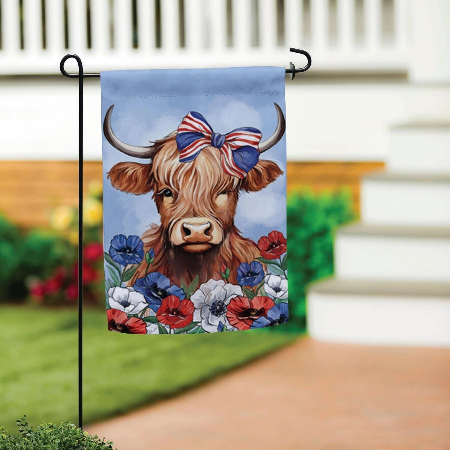 Patriotic Highland Cow 2 Sided Garden Flag
