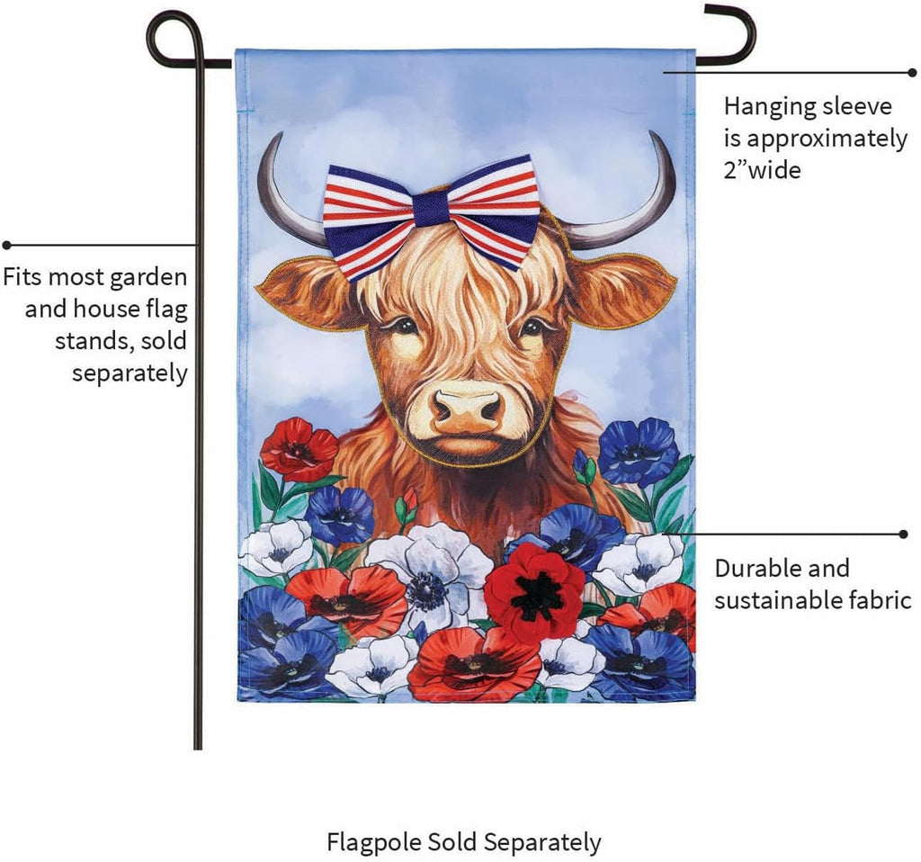Patriotic Highland Cow 2 Sided Garden Flag