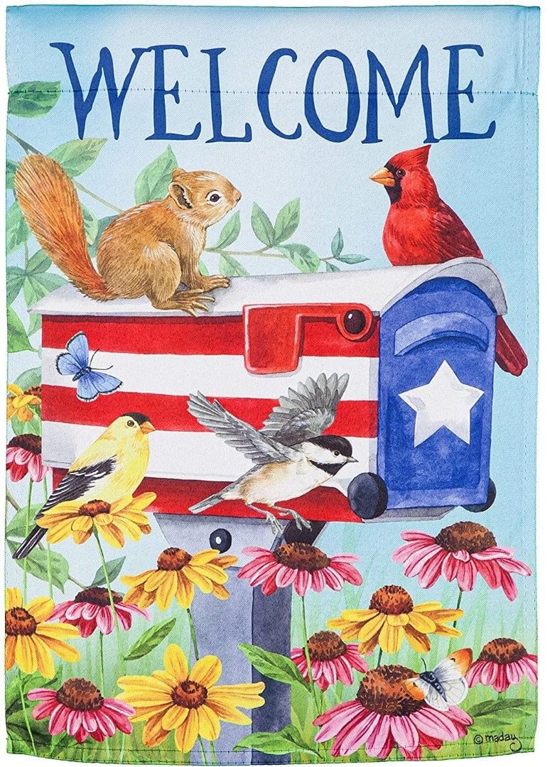 Patriotic Mailbox Friends Garden Flag 2 Sided Squirrel Cardinal Welcome
