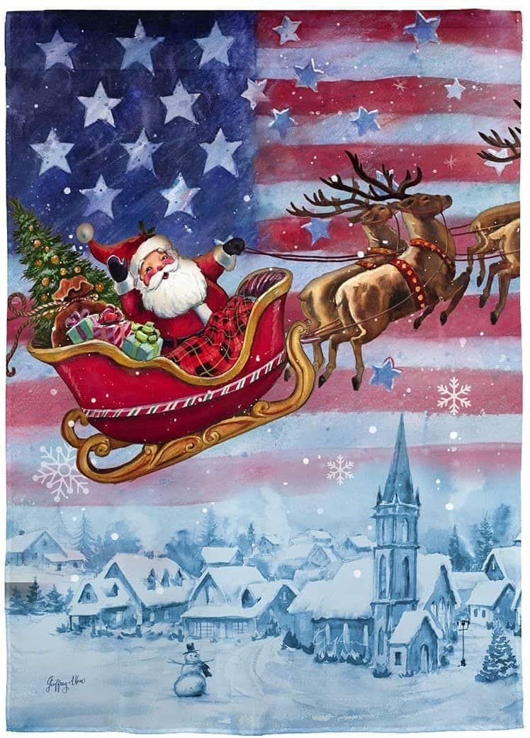 Patriotic Santa Garden Flag 2 Sided Christmas