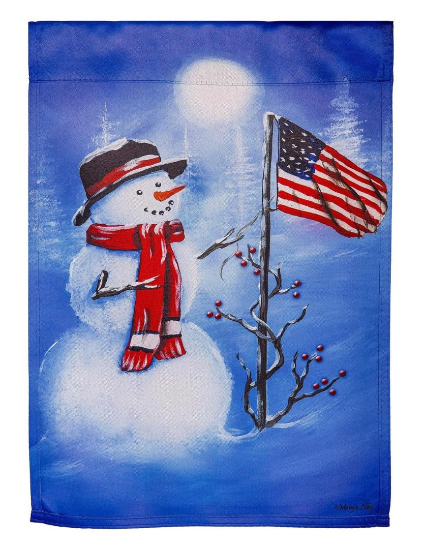 Patriotic Snowman 2 Sided Garden Flag