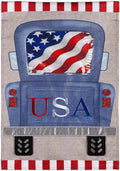 Patriotic Truck Garden Flag 2 Sided Burlap