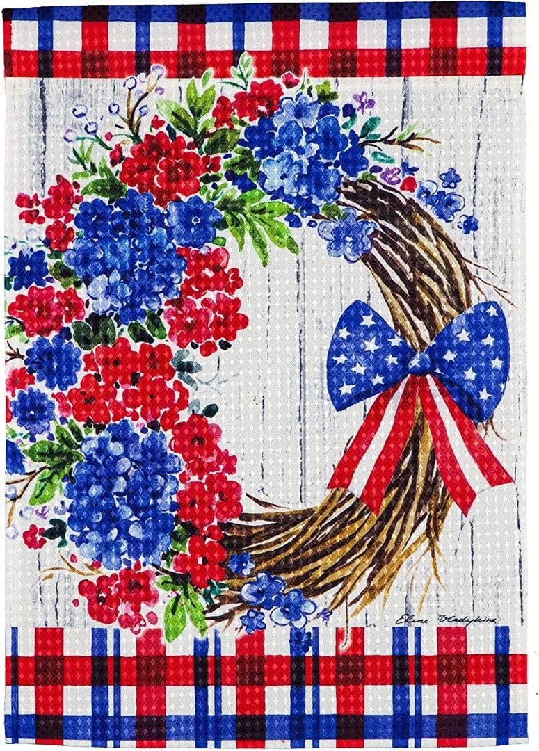 Patriotic Wreath Garden Flag 2 Sided Waffle