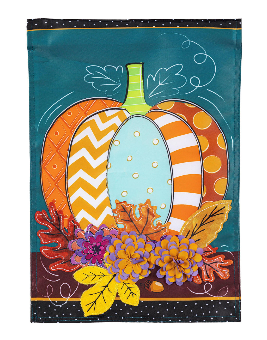 Pattern Pumpkin on Teal 2 Sided Garden Flag