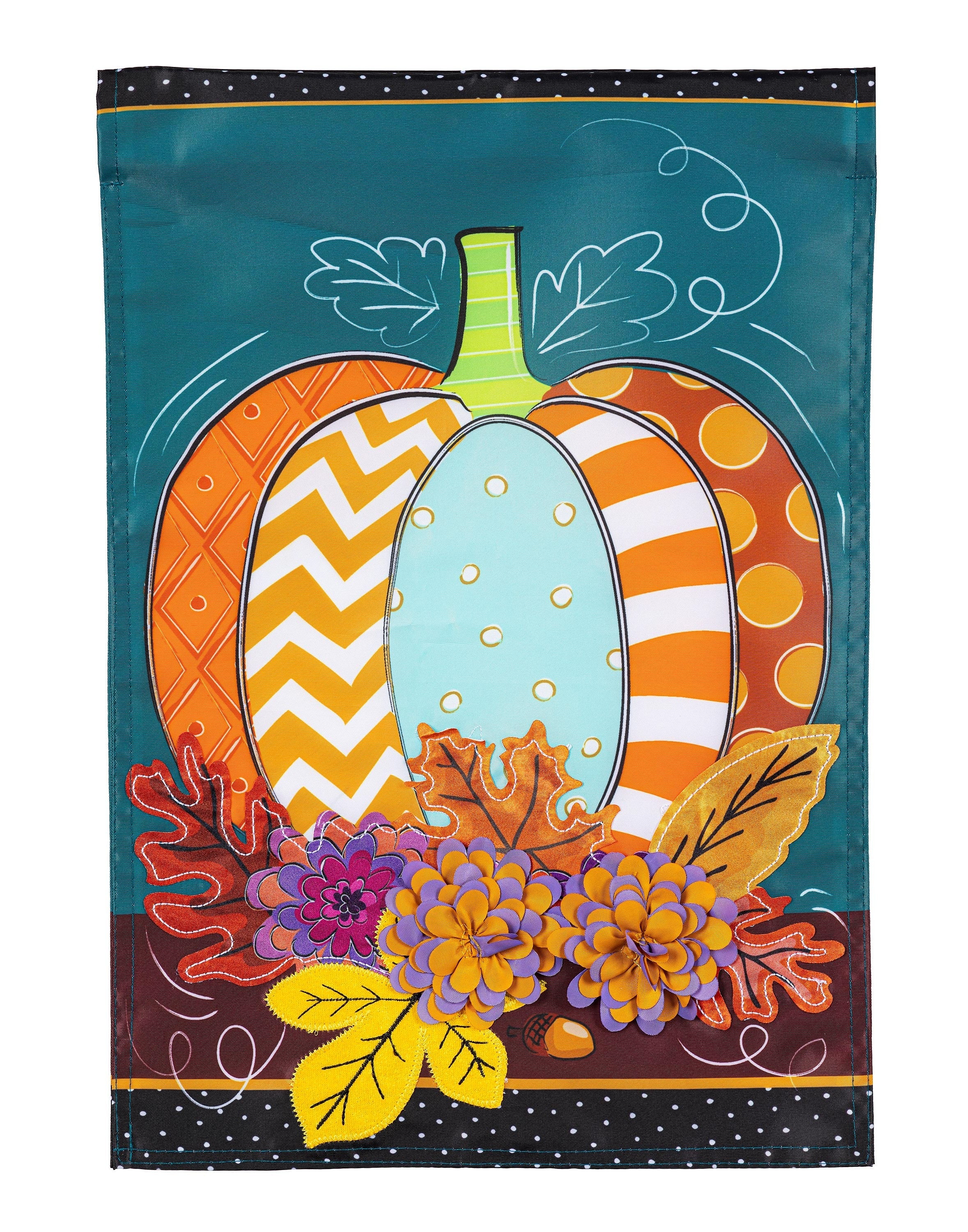 Pattern Pumpkin on Teal 2 Sided Garden Flag