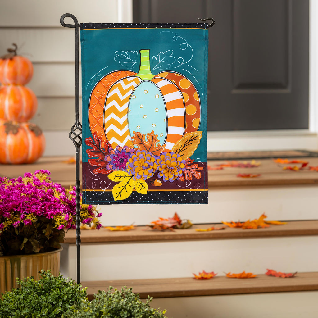 Pattern Pumpkin on Teal 2 Sided Garden Flag
