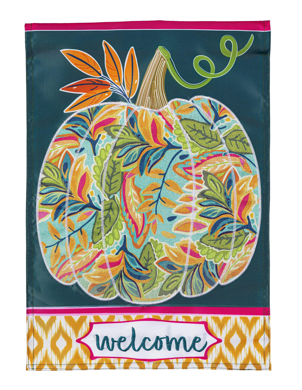 Patterned Jacobean Floral Pumpkin 2 Sided Garden Flag