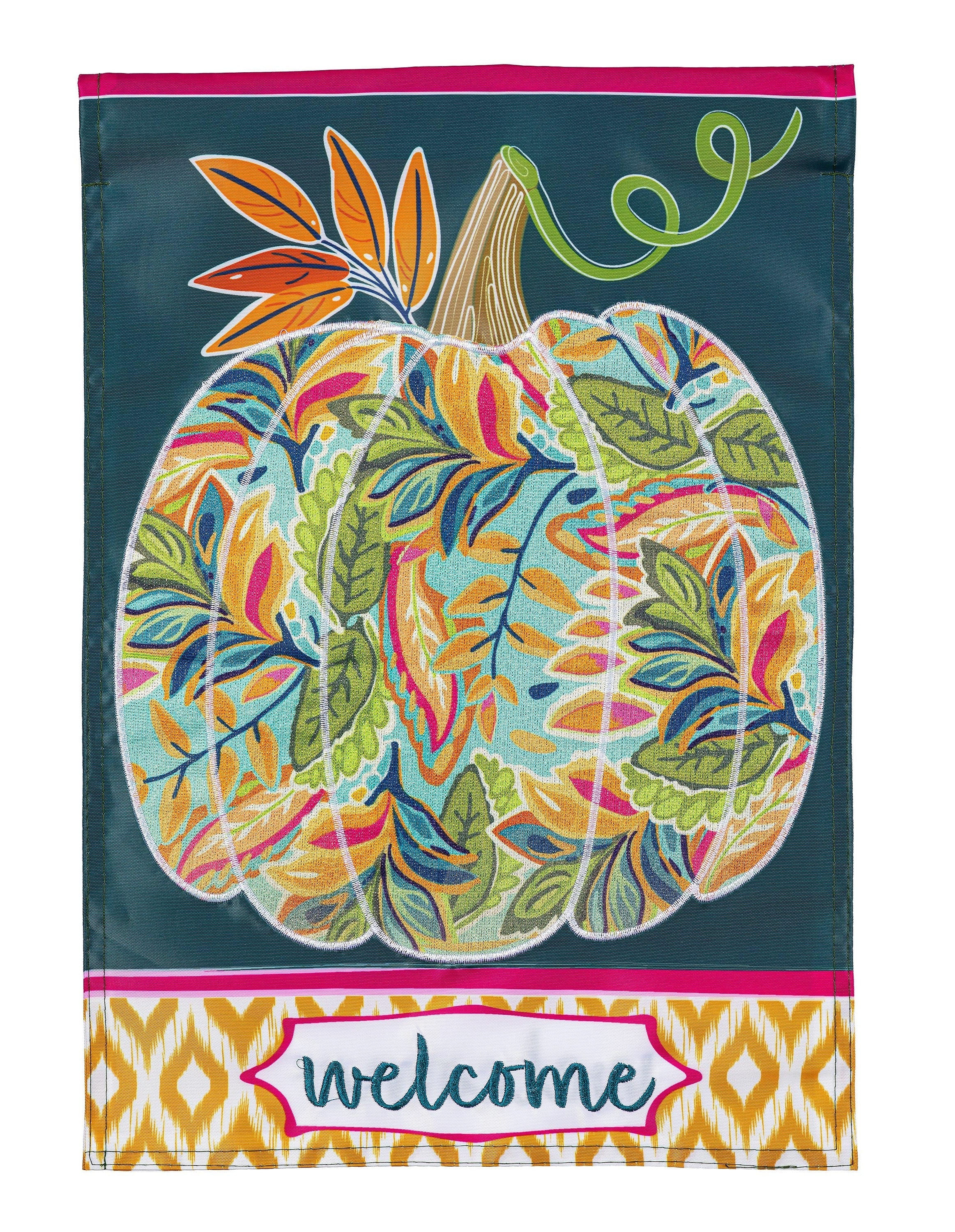 Patterned Jacobean Floral Pumpkin 2 Sided Garden Flag