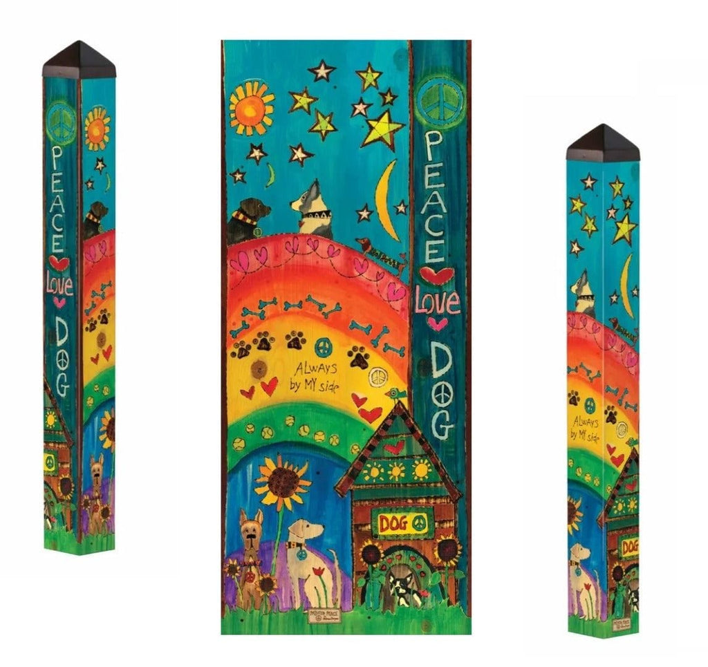 Peace Love Dog Art Pole 40 Inches Tall Painted Peace