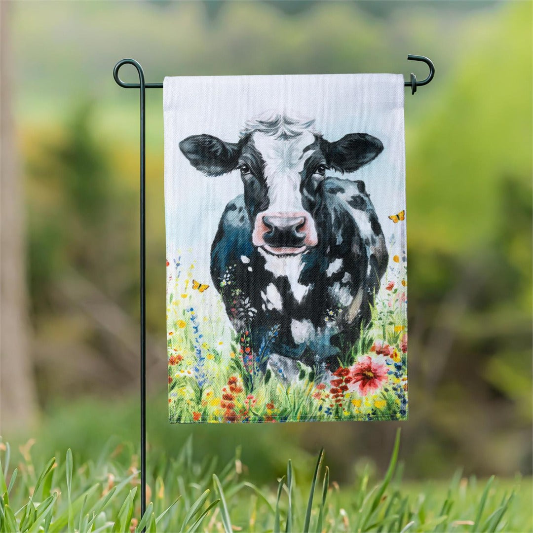 Petal & Plow Floral Cow 2 Sided Garden Flag