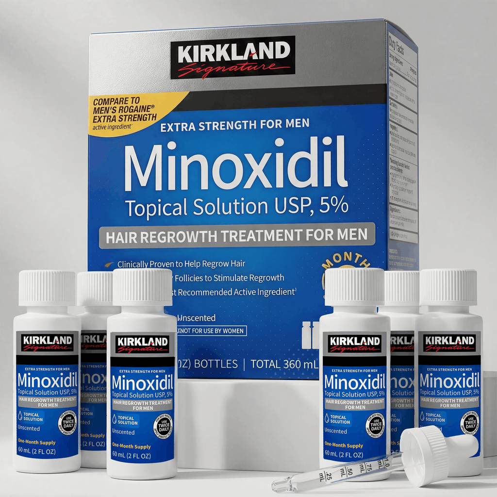 Kirkland 5% Minoxidil Liquid Extra Strength Hair Regrowth Treatment with Comb, 5% Topical Solution, 6 Months Supply
