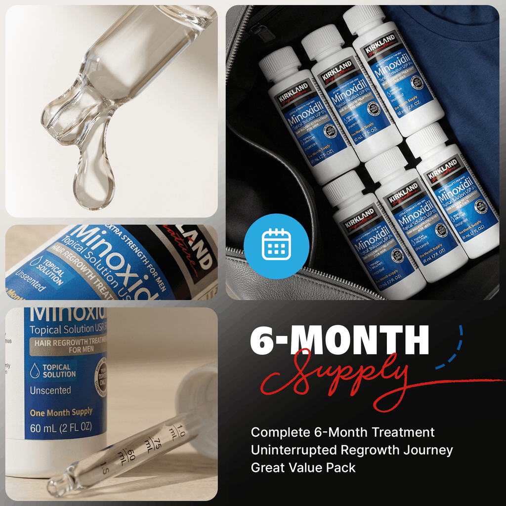 Kirkland 5% Minoxidil Liquid Extra Strength Hair Regrowth Treatment with Comb, 5% Topical Solution, 6 Months Supply