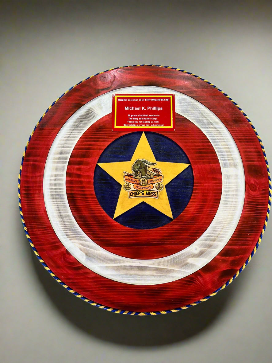 Custom Captain-Inspired LED Shield with Personalized Engraving and Color-Changing Backlight