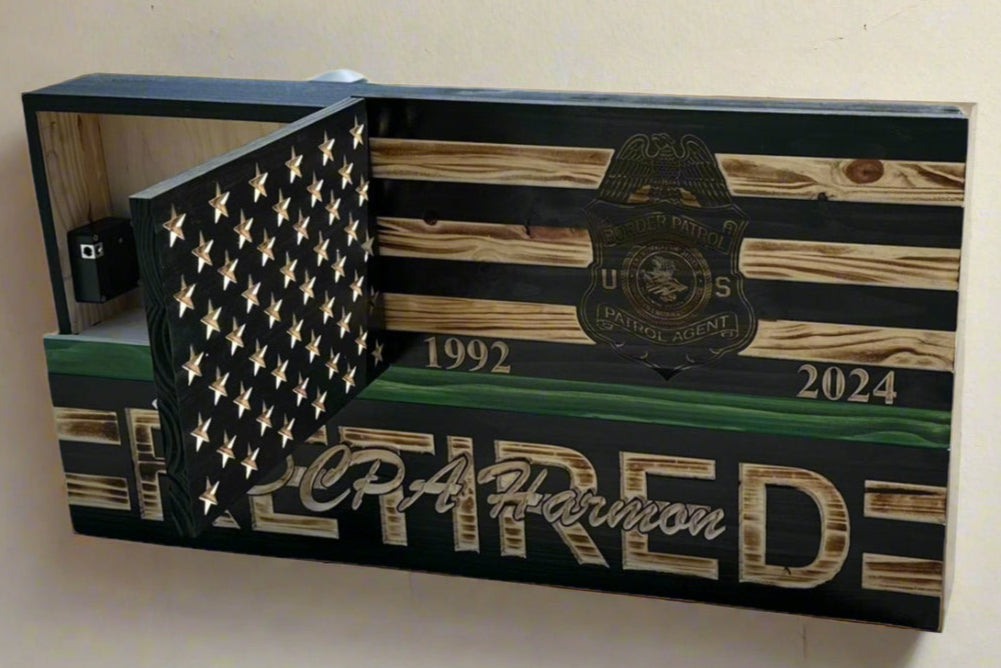 Custom Wooden Concealment American Flag with RFID Lock