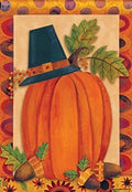 Pilgrim Pumpkin Garden Flag 2 Sided Thanksgiving