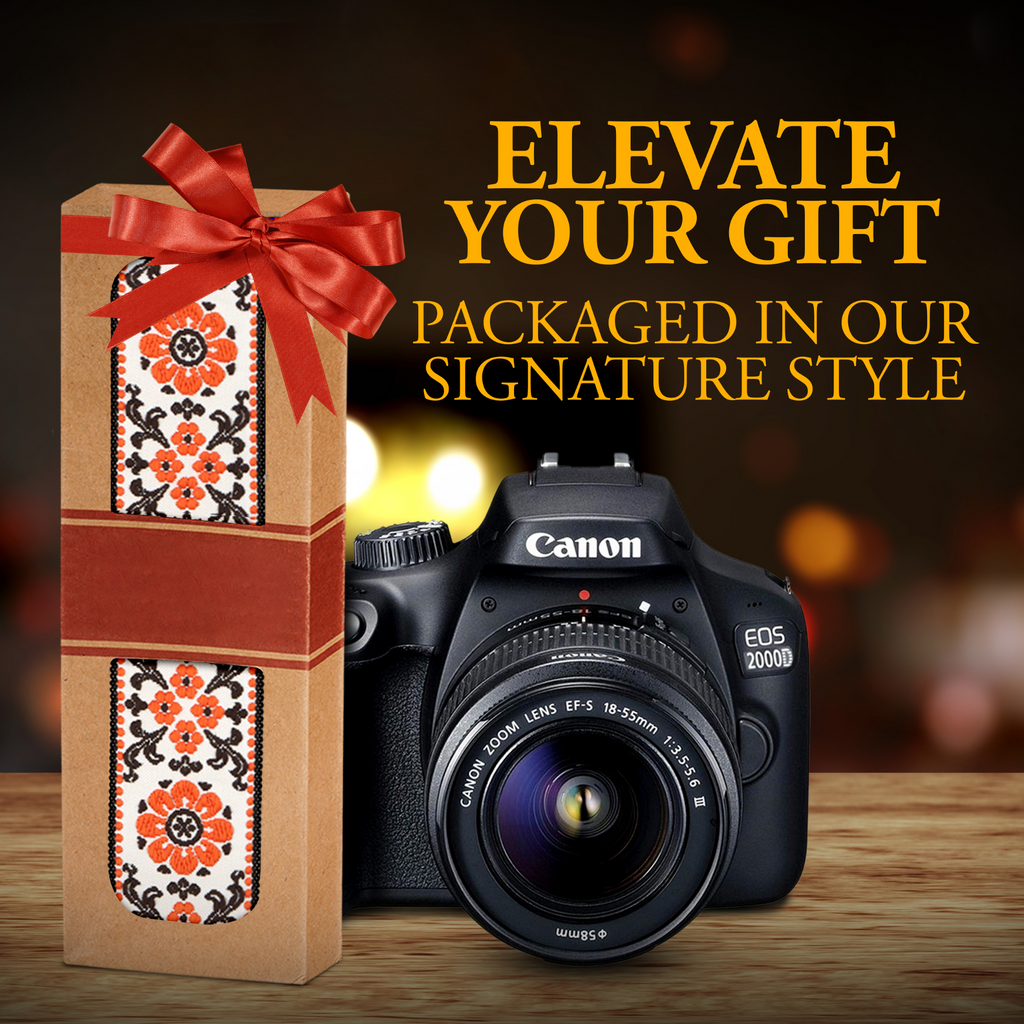 Personalized Embroidered Orange White Flower Camera Strap - Camera Strap for SLR/ DSLR