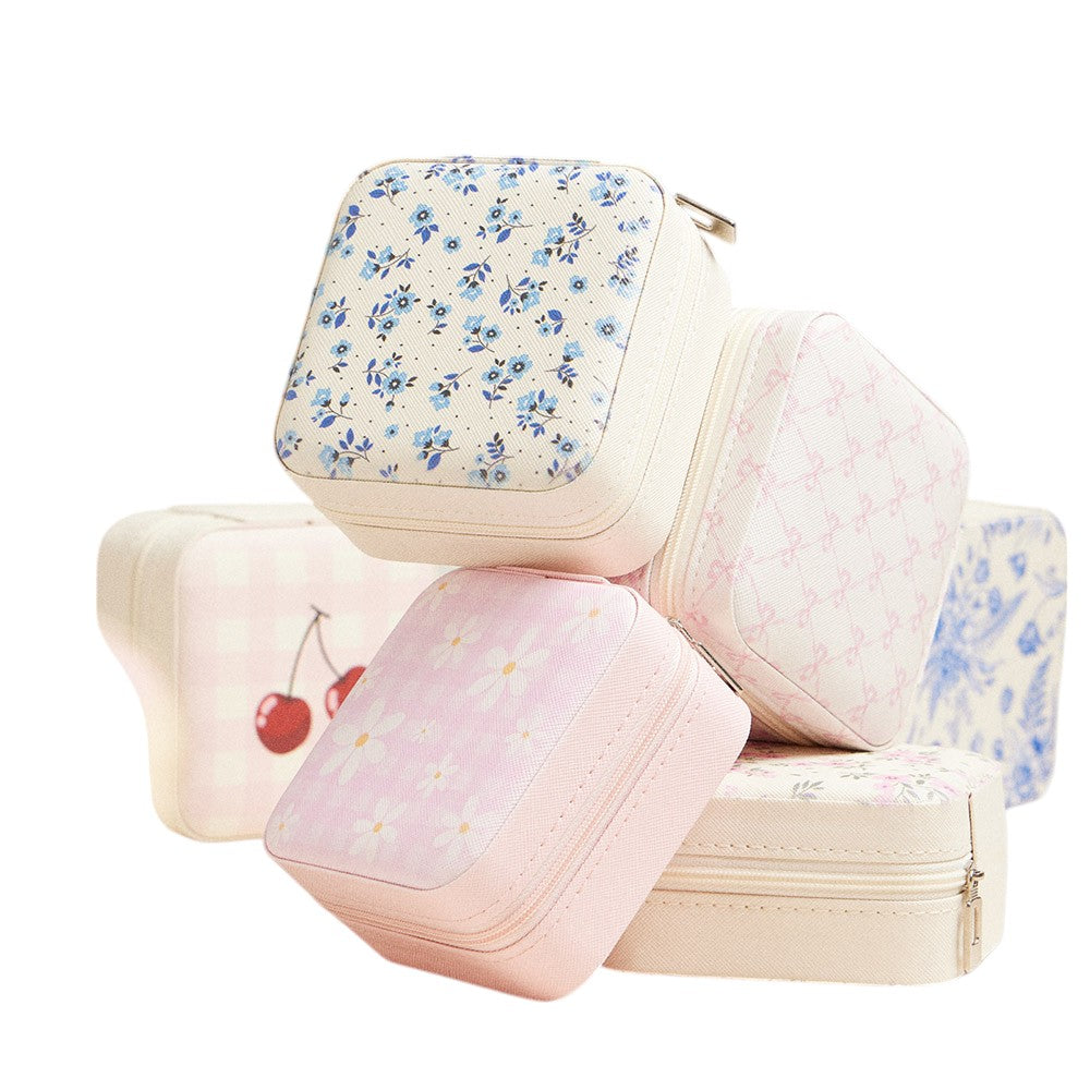 Pink Bow Pattern Portable Square Jewelry Box