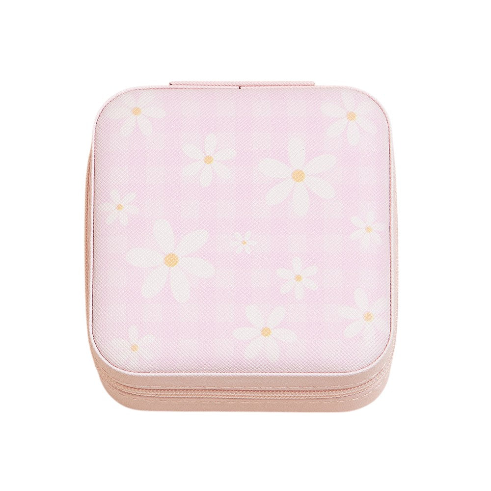 Daisy Flower Checkered Pattern Portable Square Jewelry Box