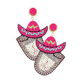 Felt Back Seed Beaded Cowboy Hat Accented Dangle Earrings