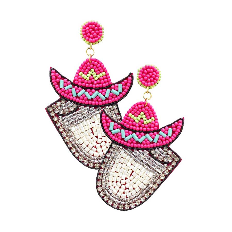Felt Back Seed Beaded Cowboy Hat Accented Dangle Earrings