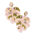 Felt Back Stone Embellished Seed Beaded Leaf Dangle Earring