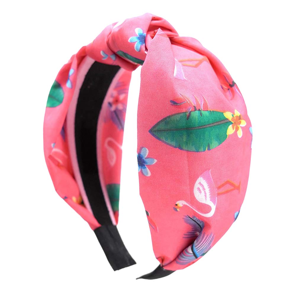 Flamingo Tropical Leaf Printed Burnout Knot Headband