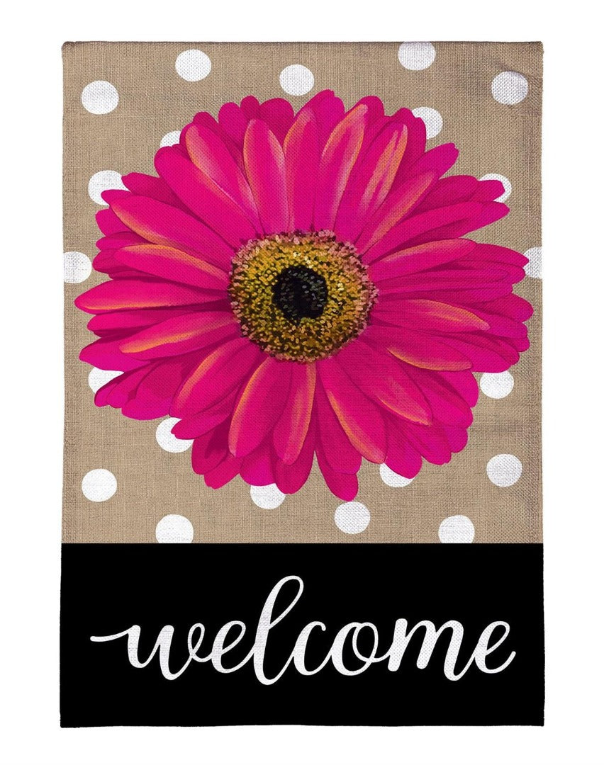 Pink Gerbera Dots 2 Sided Garden Flag