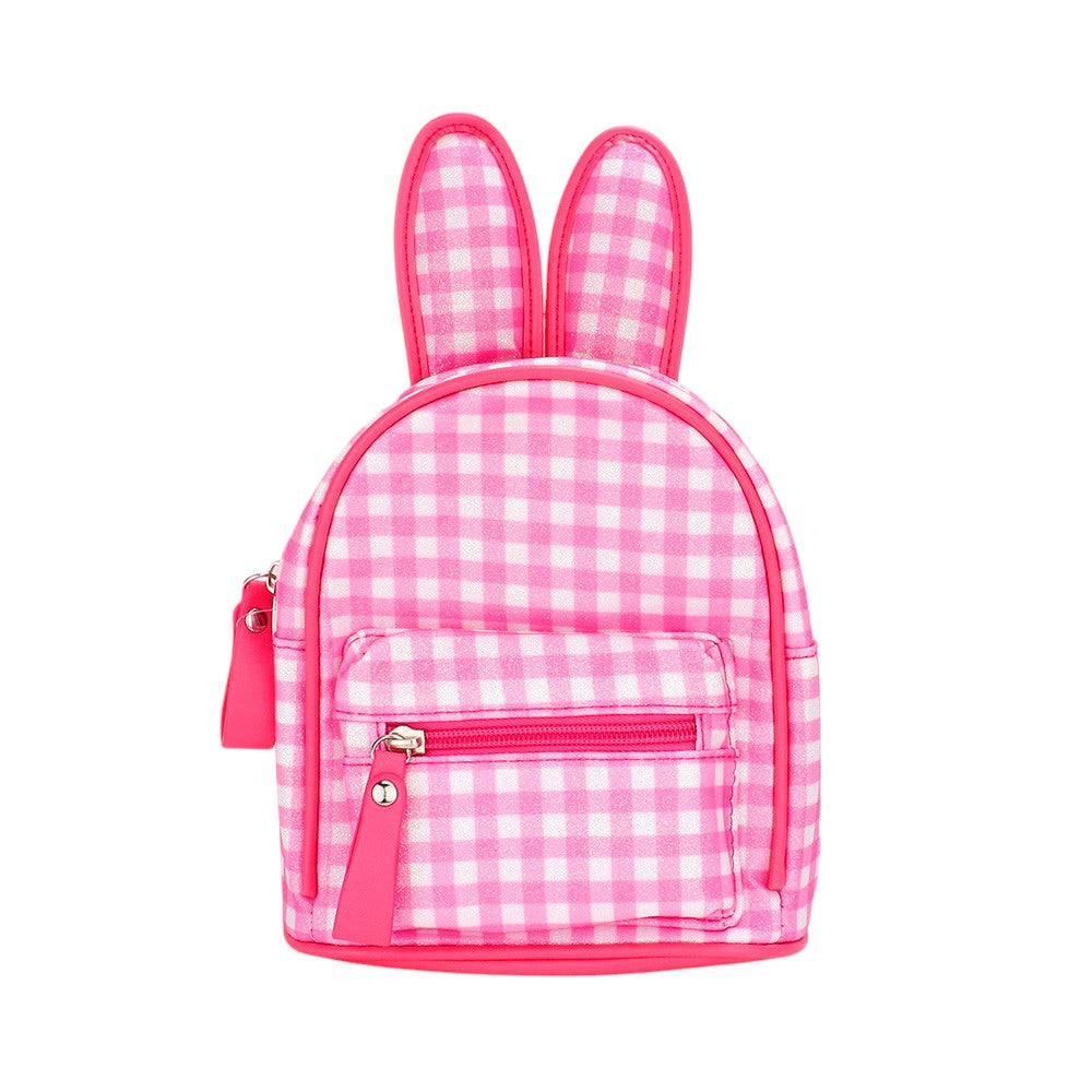 Glittered Check Patterned Bunny Mini Backpack Bag