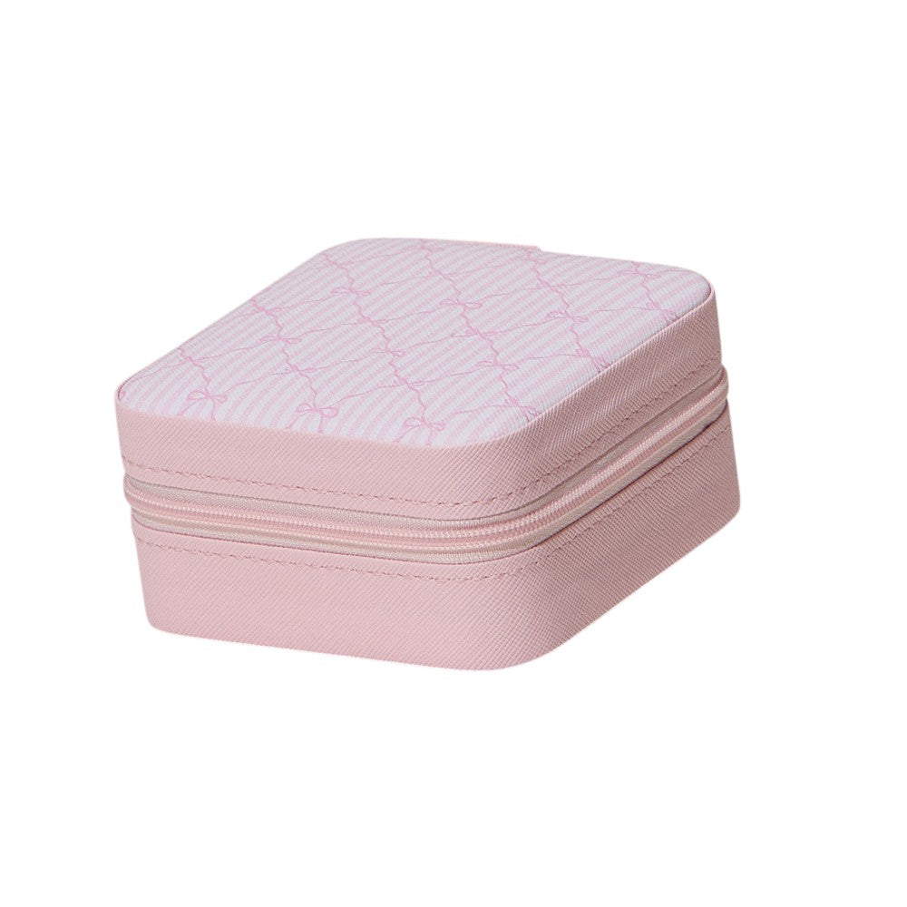 Pink Bow Pattern Portable Square Jewelry Box