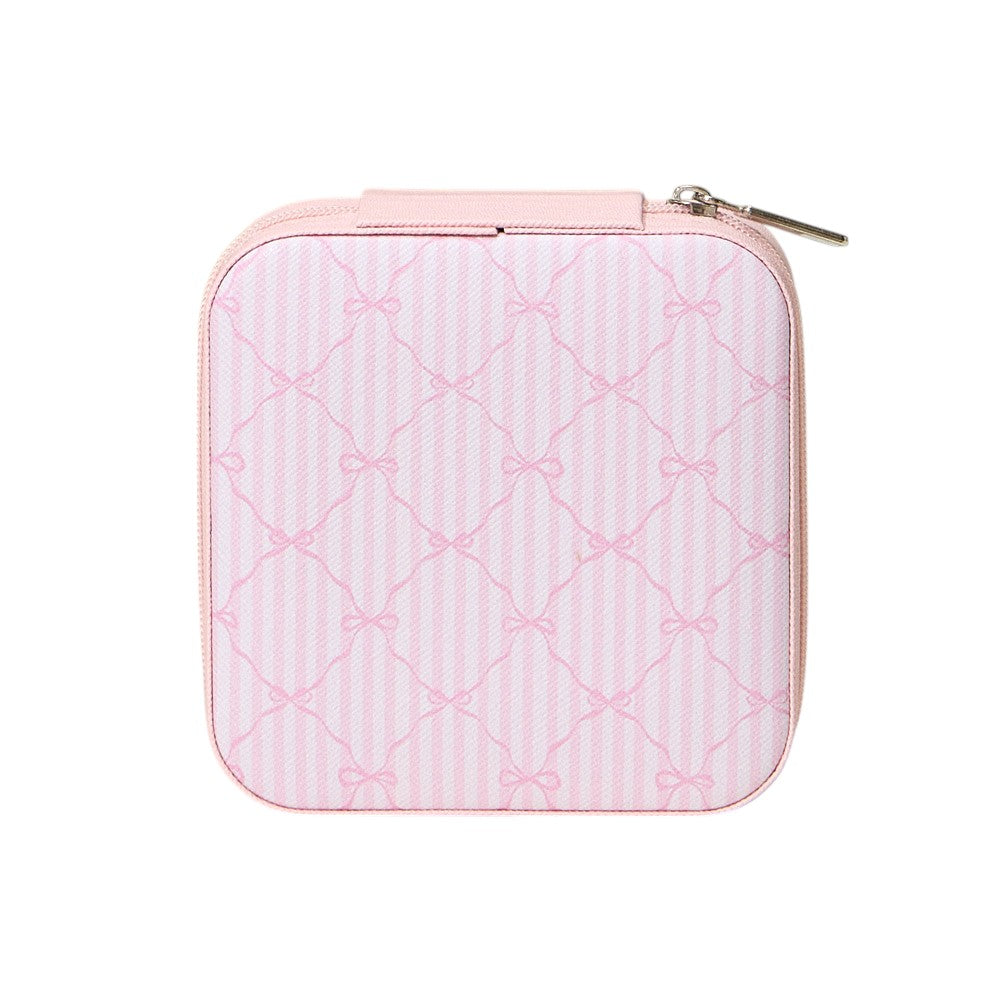 Pink Bow Pattern Portable Square Jewelry Box