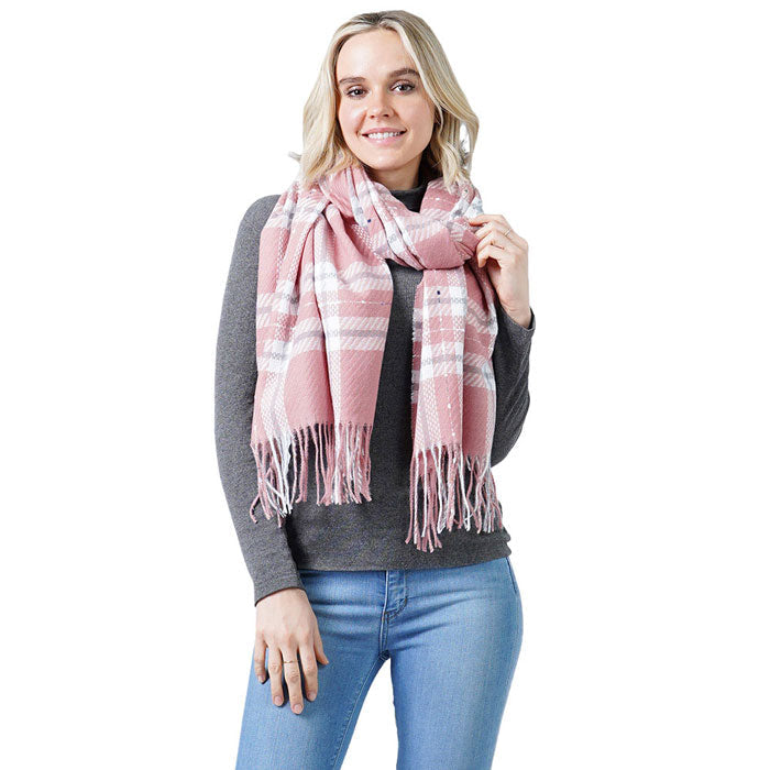 Plaid Check Oblong Scarf With Tassel