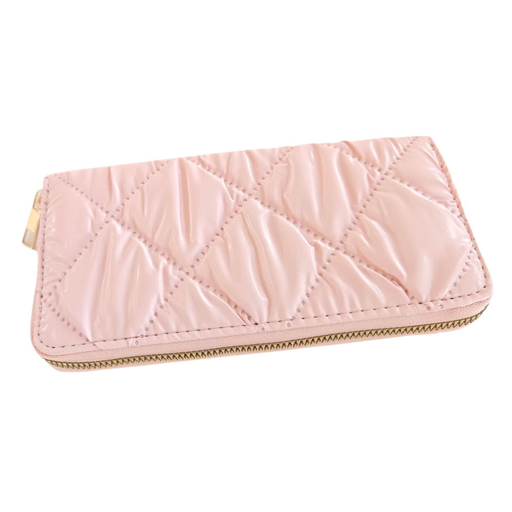 Shiny Faux Leather Padded Wallet with Wristlet