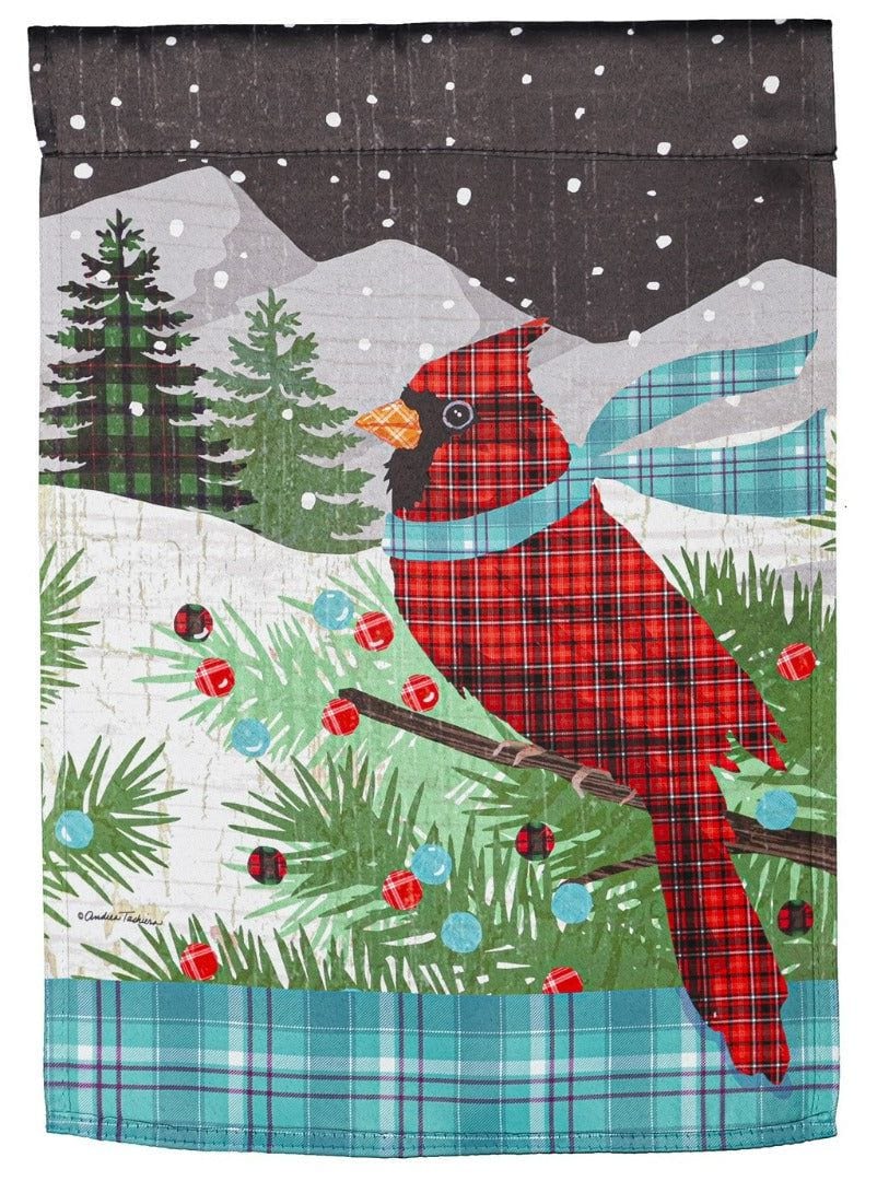 Plaid Cardinal Winter Garden Flag 2 Sided Decorative