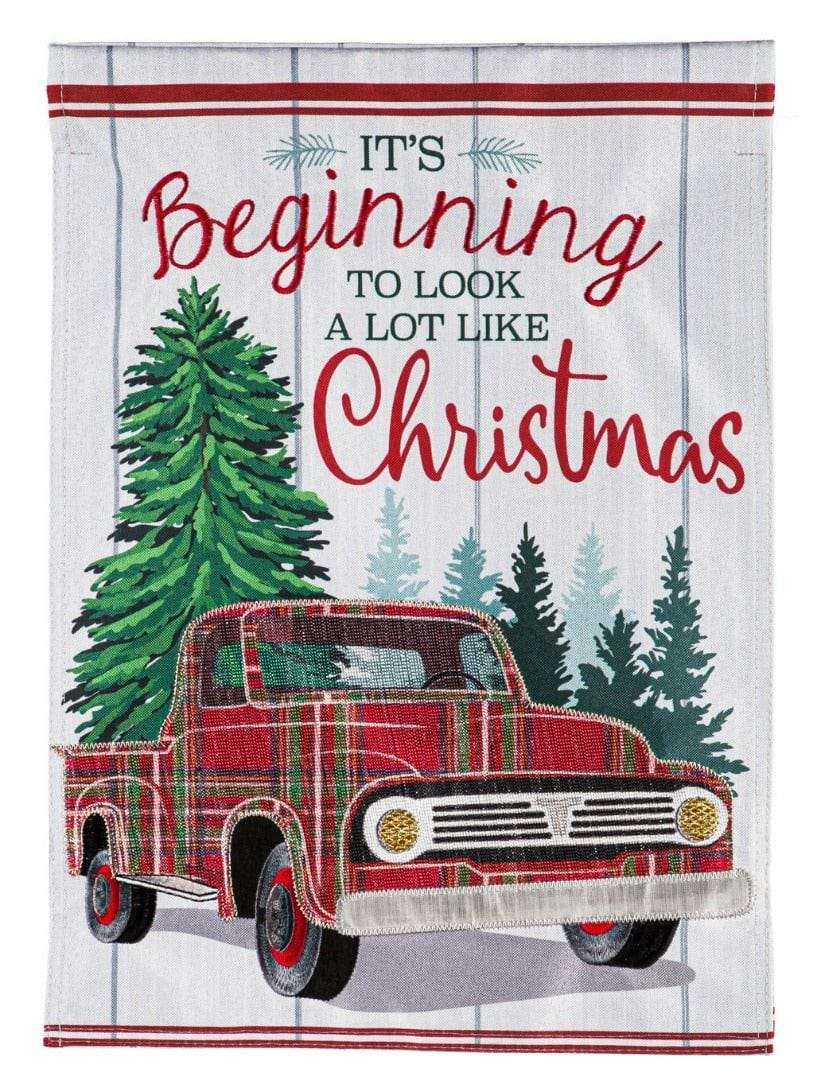 Plaid Christmas Truck Garden Flag 2 Sided It's Beginning To Look A Lot Like Christmas