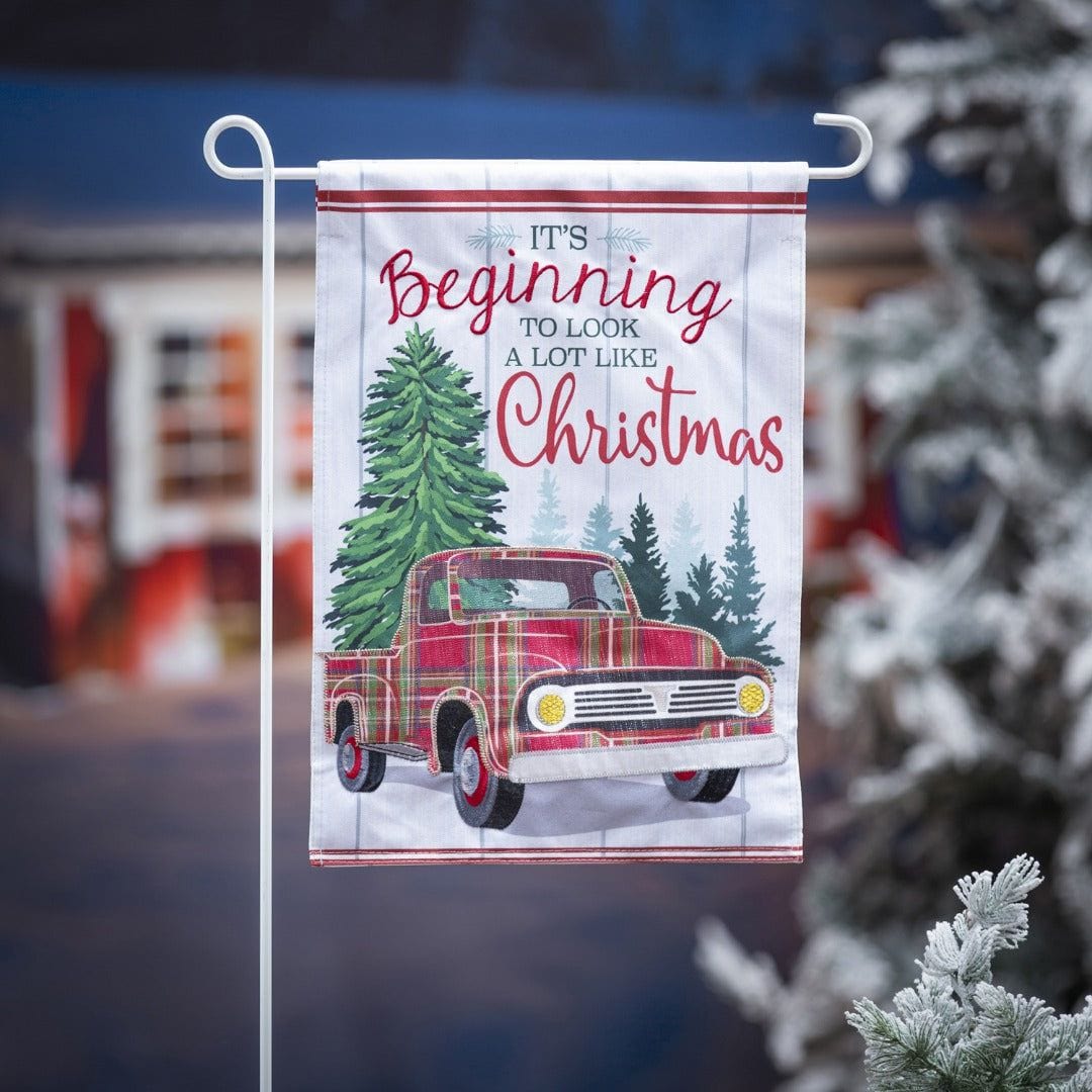 Plaid Christmas Truck Garden Flag 2 Sided It's Beginning To Look A Lot Like Christmas