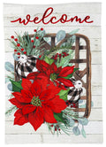 Poinsettia Tobacco Basket Christmas Garden Flag 2 Sided Burlap